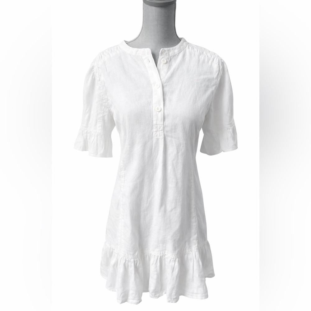 Joie NWT 100% Linen Tunic Blouse White Ruffle Hem Size Small